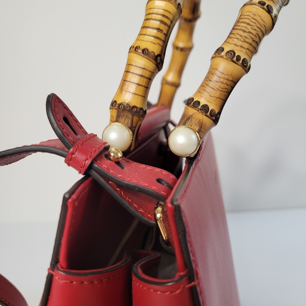 GUCCI Diana tote bag Nymphaea Nappa red with pearls on bamboo handles NWT - Picture 3 of 8